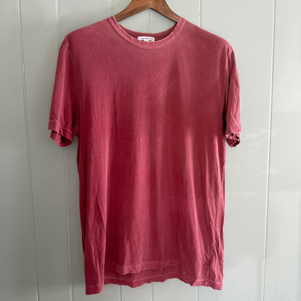 James Perse Standard Crew Neck T-Shirt Red Burgundy Garment Dyed Size L Made USA